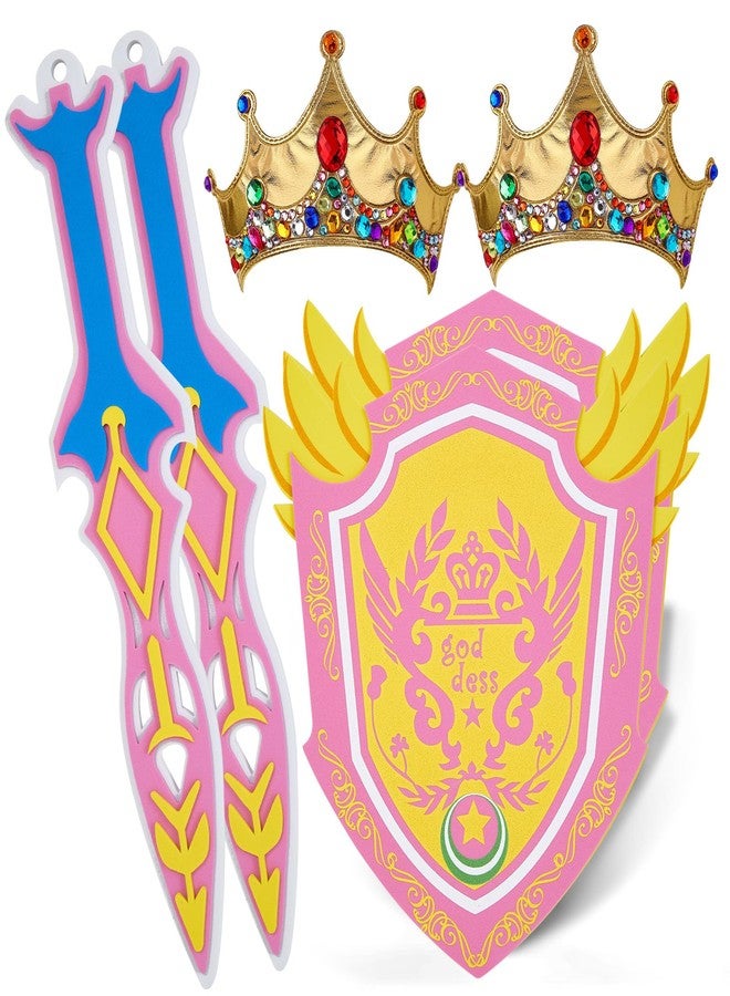 RICHNESS Play Sword and Shield for Girl 2sets Kids Sword Shield Pretend Toy Weapons for Party Dress Up and Role Costumes Pack of 2 … … - Image 1